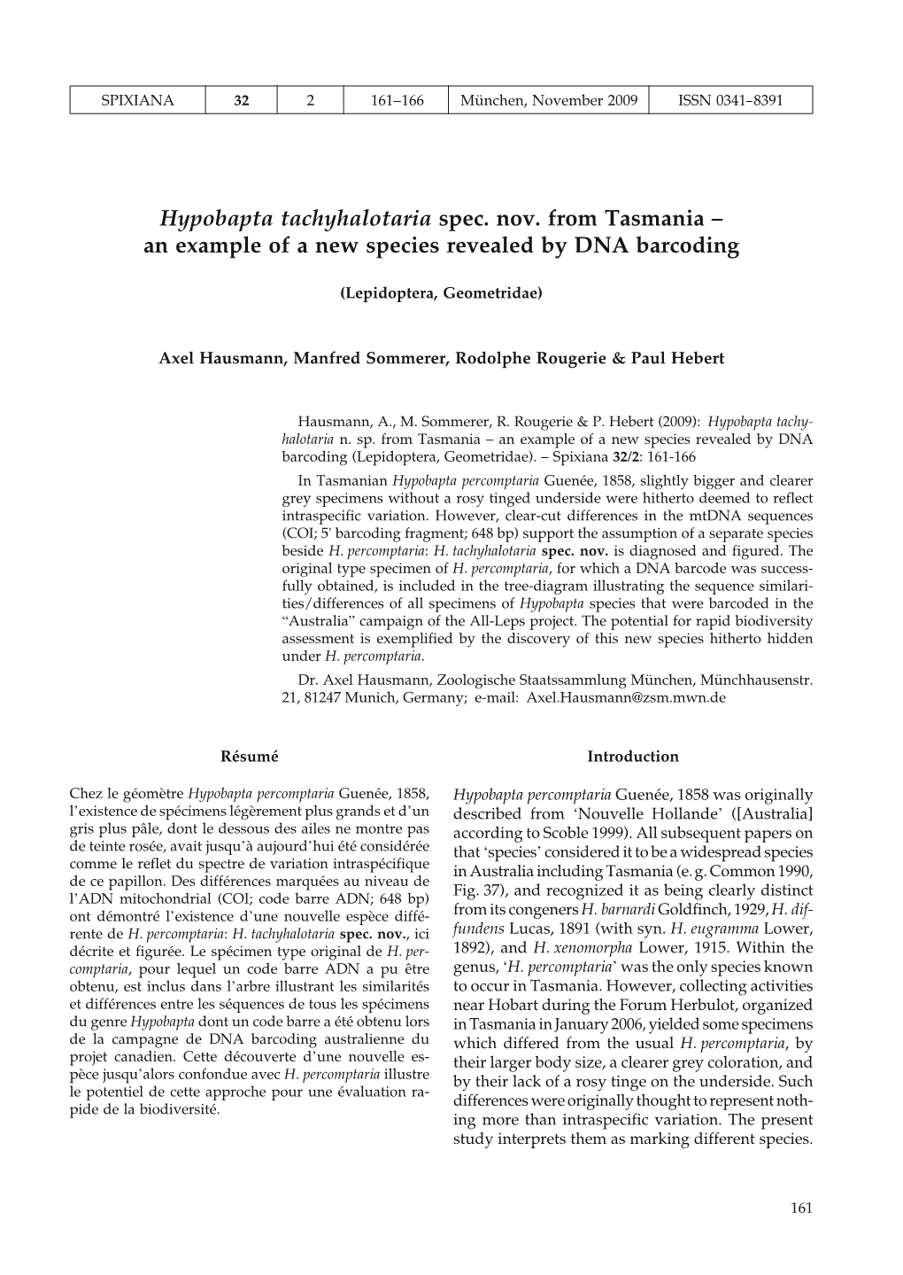 Hypobapta Tachyhalotaria Spec. Nov. from Tasmania – an Example of a New Species Revealed by DNA Barcoding