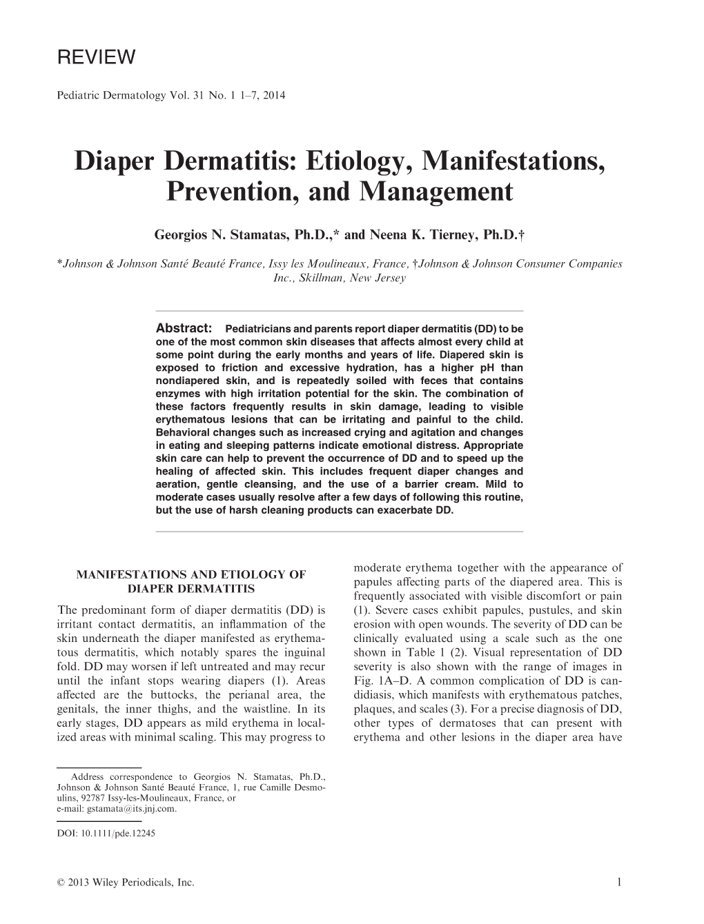 Diaper Dermatitis: Etiology, Manifestations, Prevention, and Management