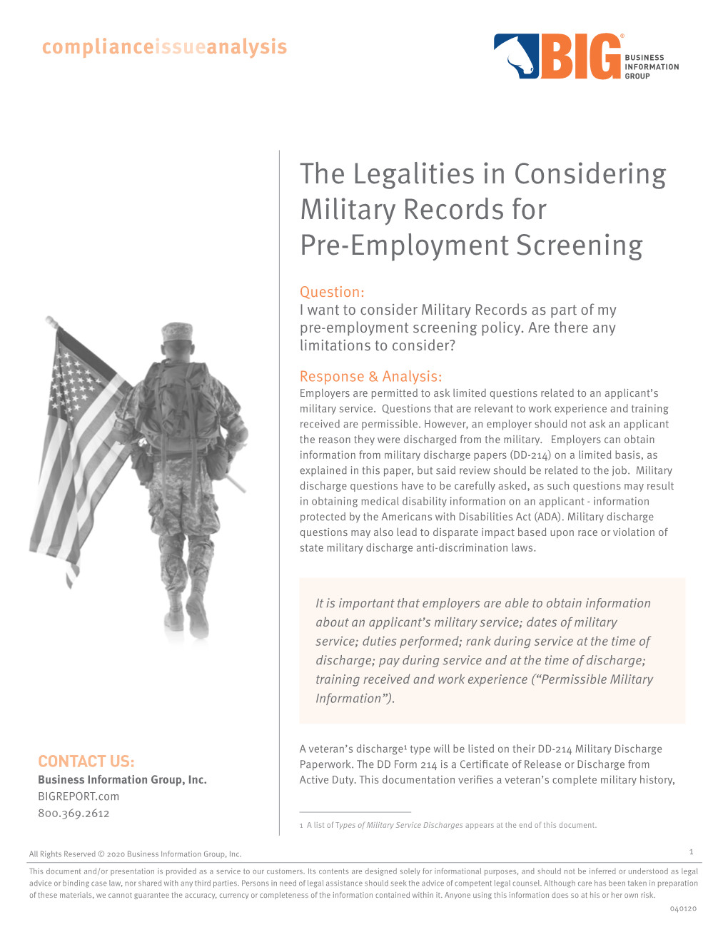 The Legalities in Considering Military Records for Pre-Employment Screening