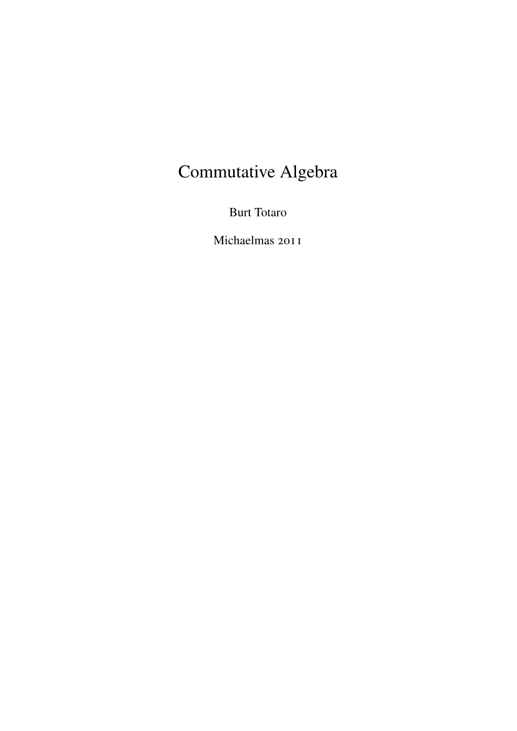 Commutative Algebra