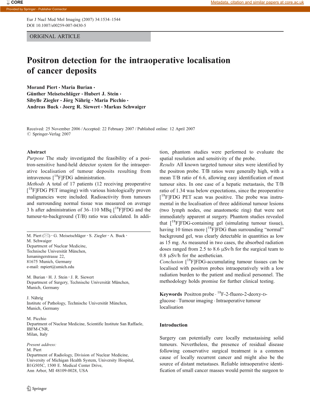 Positron Detection for the Intraoperative Localisation of Cancer Deposits