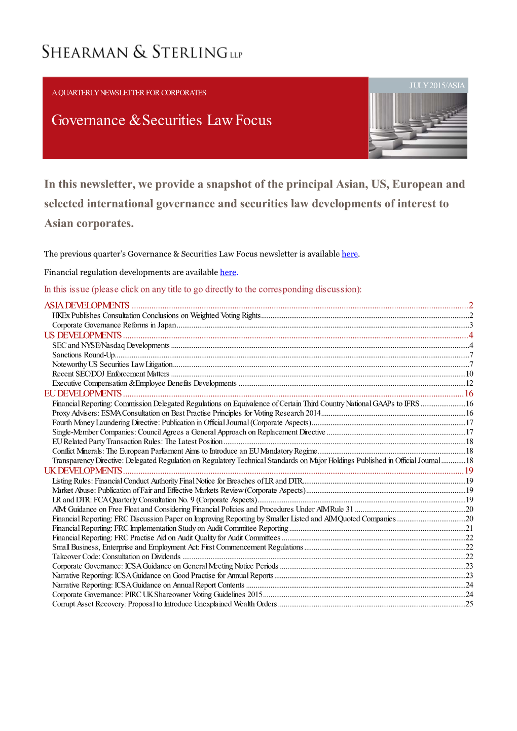 Governance & Securities Law Focus