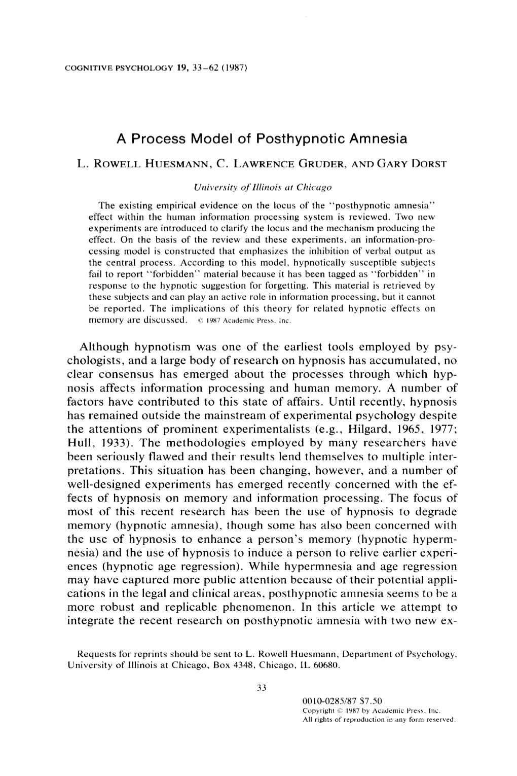 A Process Model of Posthypnotic Amnesia