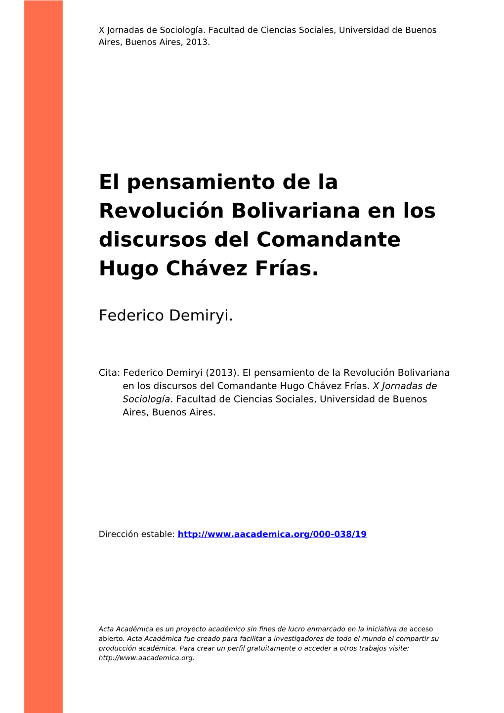 El Pensamiento De La Revolución Bolivariana En Los Discursos Del Comandante Hugo Chávez Frías
