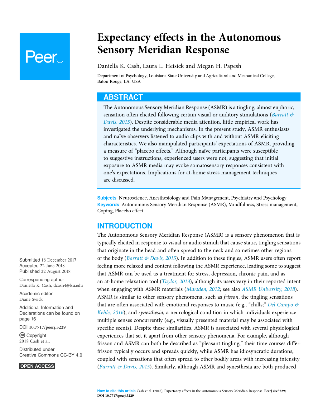 Expectancy Effects in the Autonomous Sensory Meridian Response