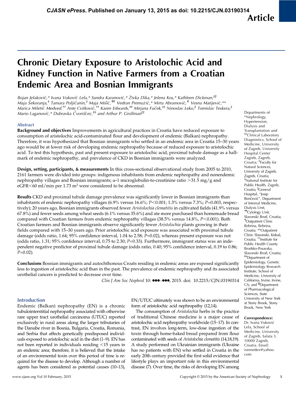 Article Chronic Dietary Exposure to Aristolochic Acid And