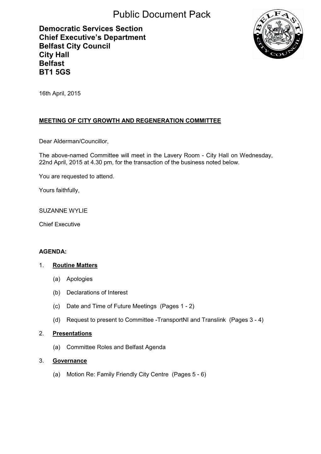 (Public Pack)Agenda Document for City Growth and Regeneration Committee, 22/04/2015 16:30