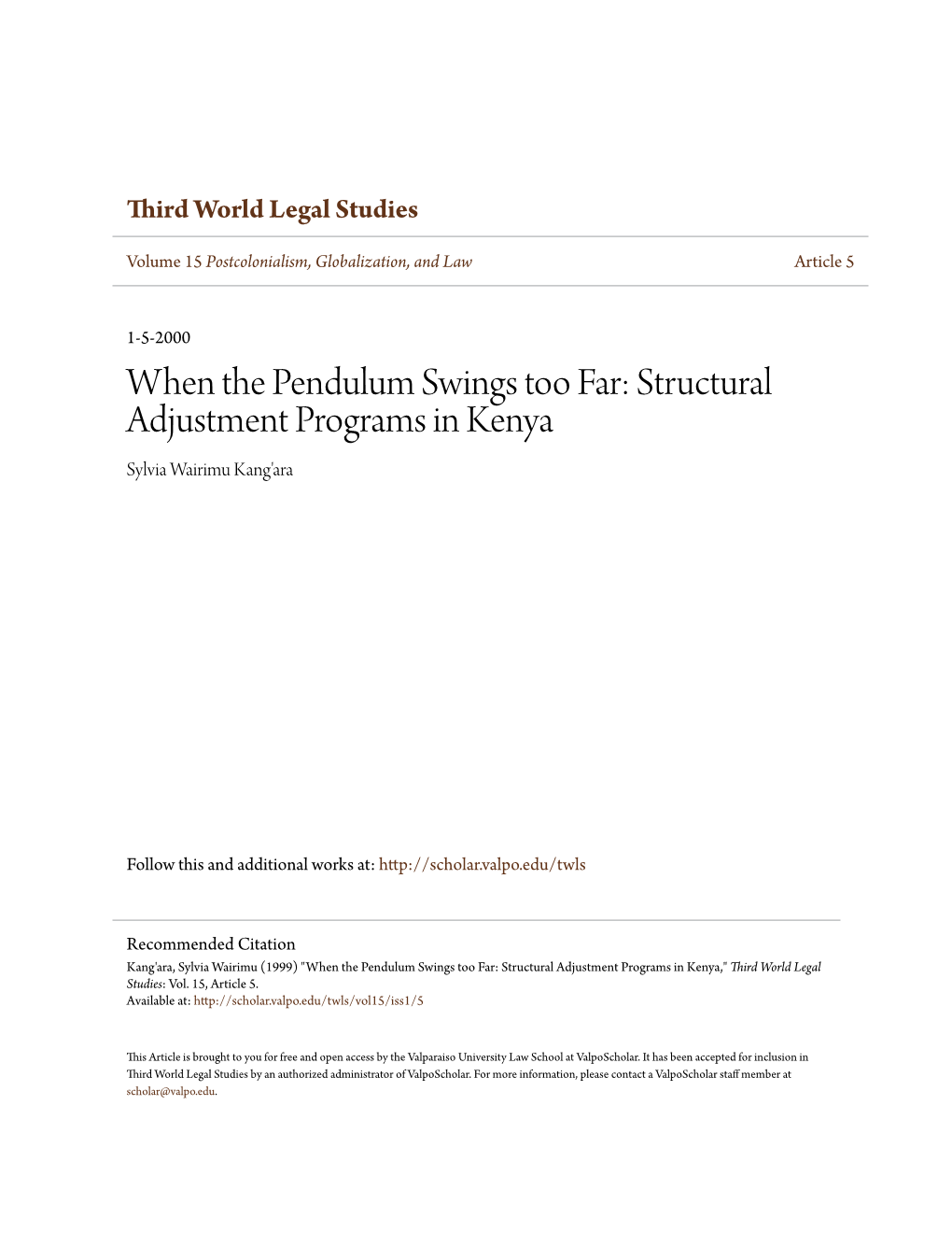 Structural Adjustment Programs in Kenya Sylvia Wairimu Kang'ara