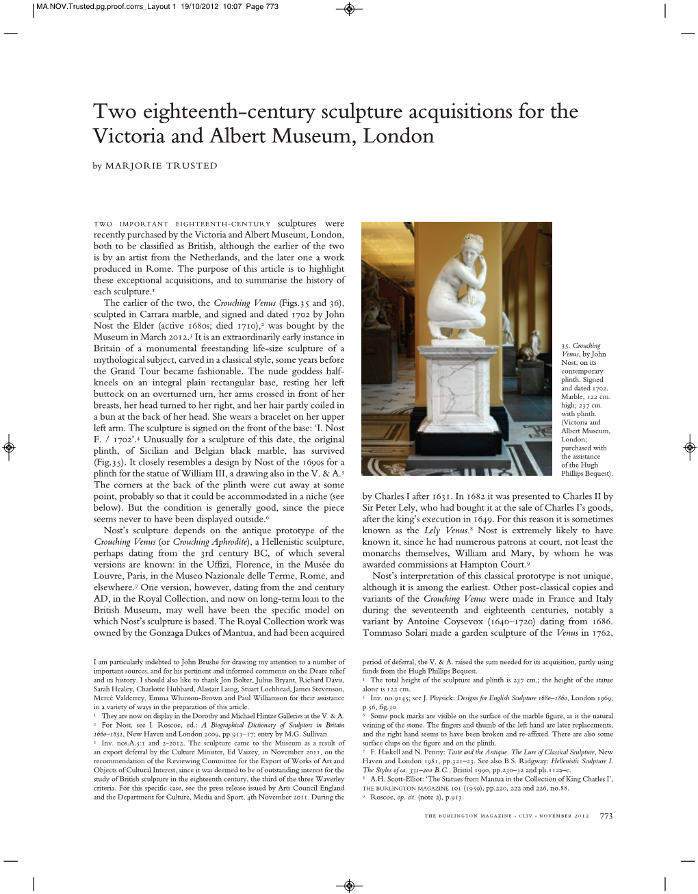 Two Eighteenth-Century Sculpture Acquisitions for the Victoria and Albert Museum, London