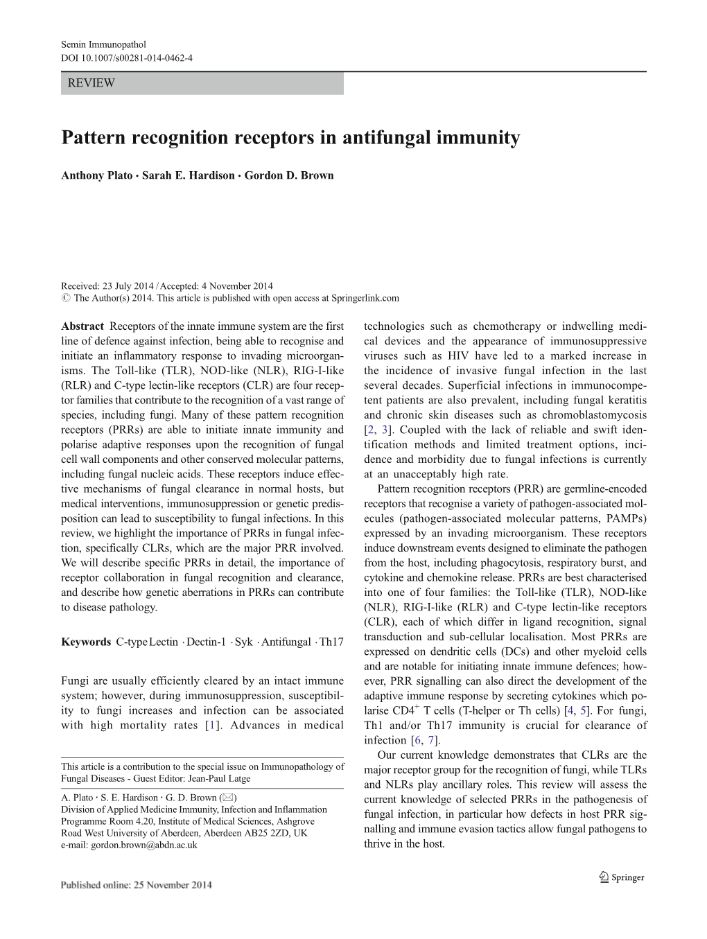 Pattern Recognition Receptors in Antifungal Immunity