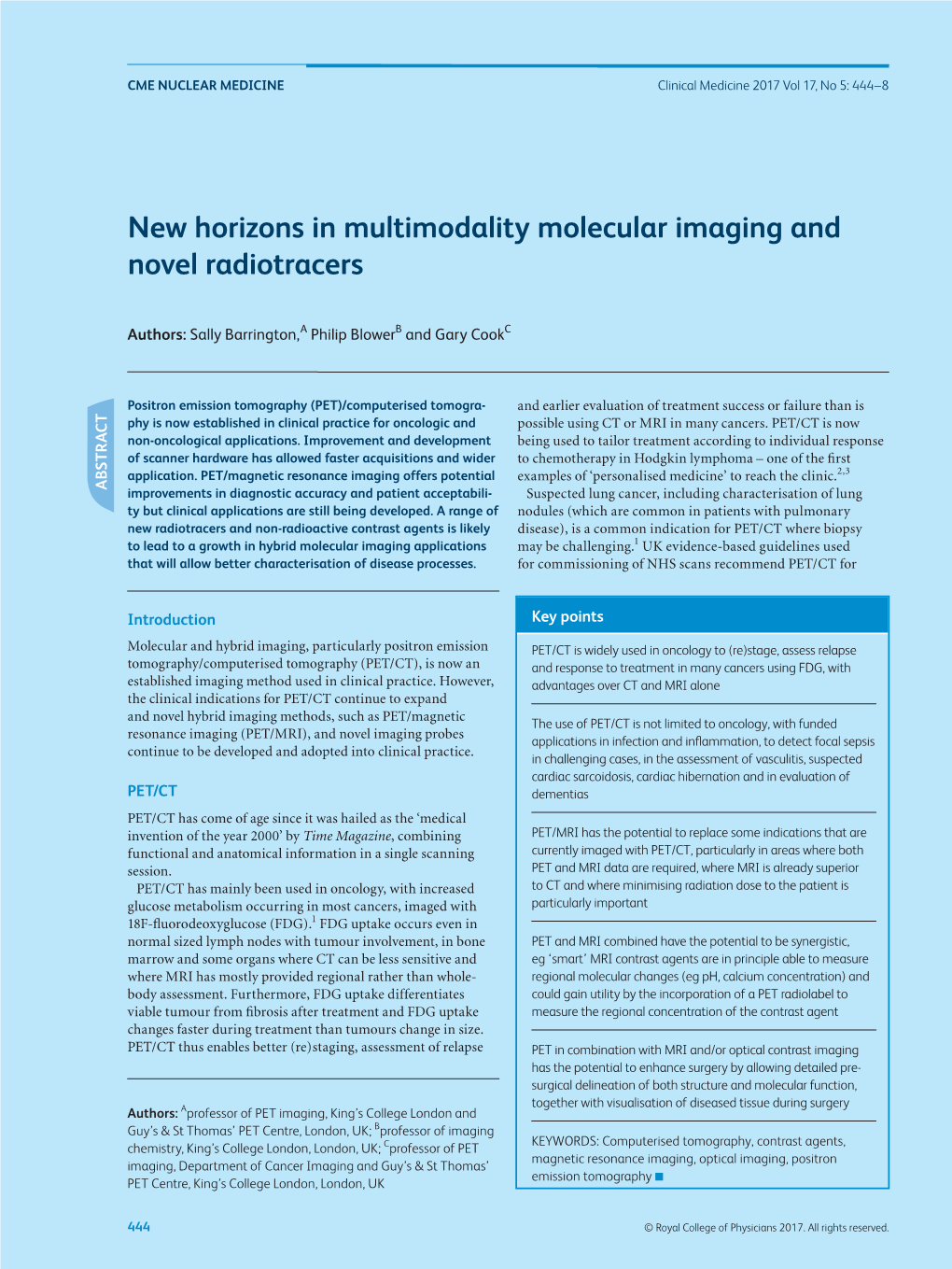 New Horizons in Multimodality Molecular Imaging and Novel