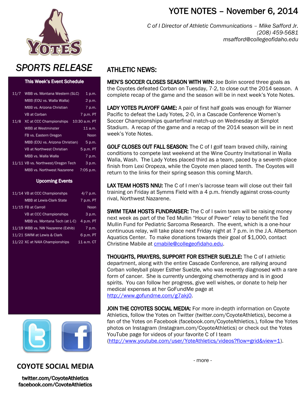 Sports Release Athletic News