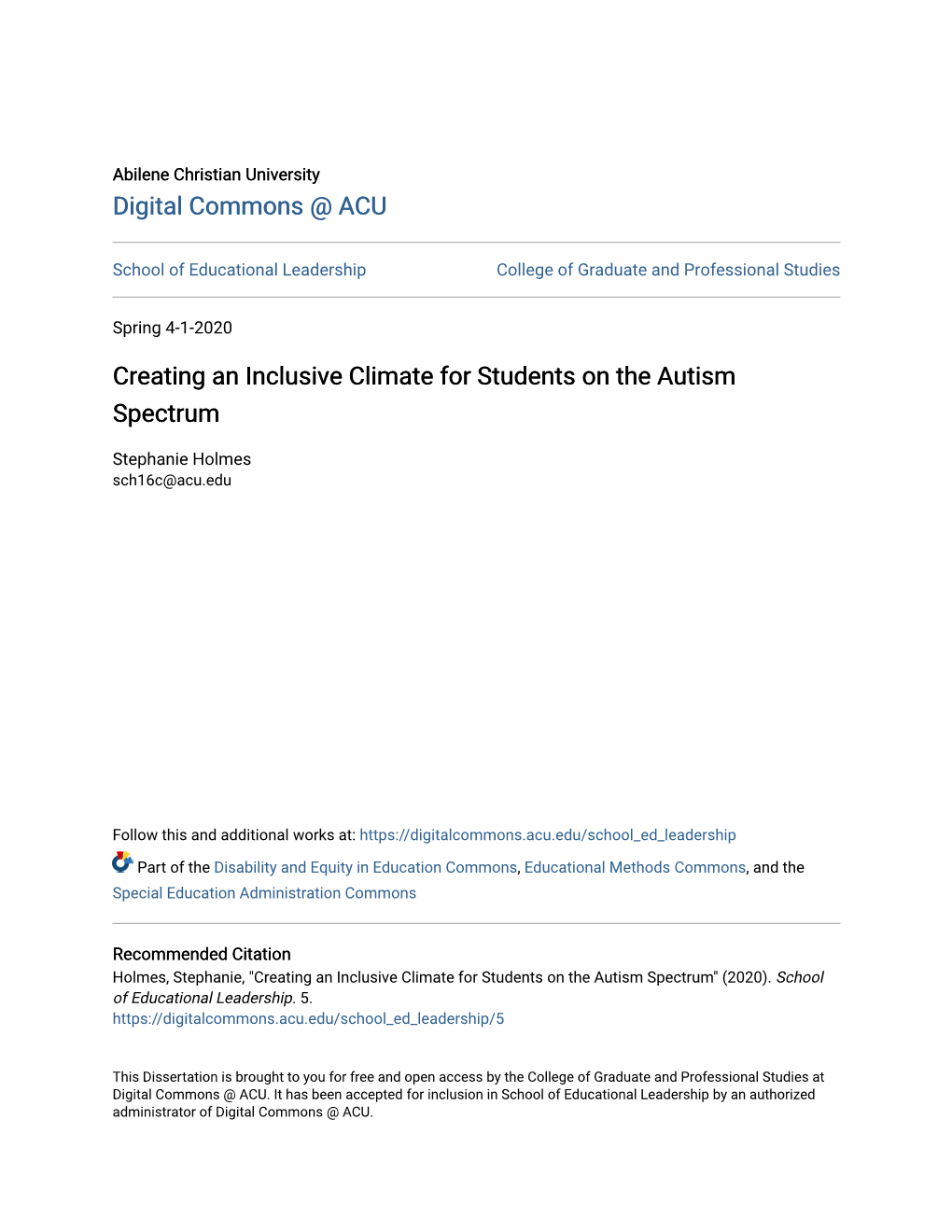 Creating an Inclusive Climate for Students on the Autism Spectrum