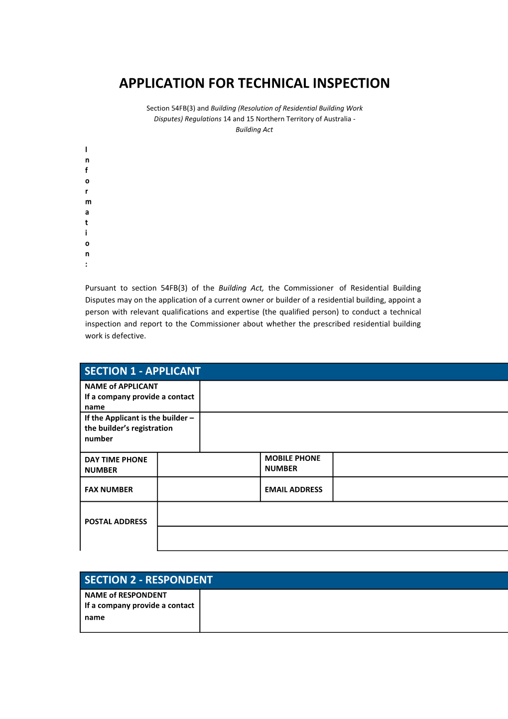 Building Application for Technical Inspection - Section 54FB(3)