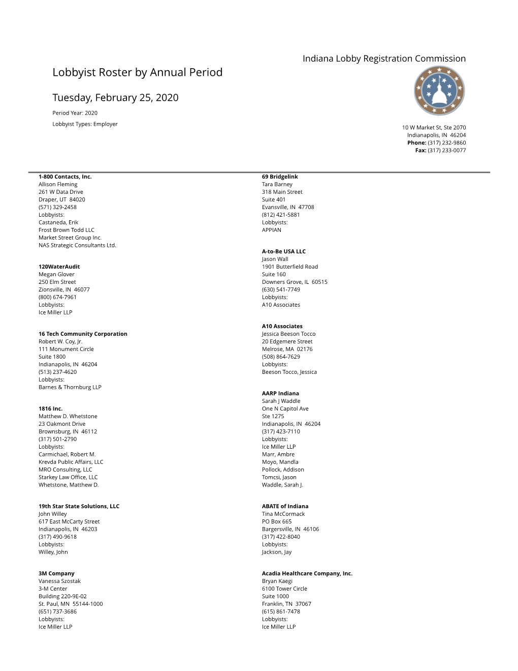 Lobbyist Roster by Annual Period