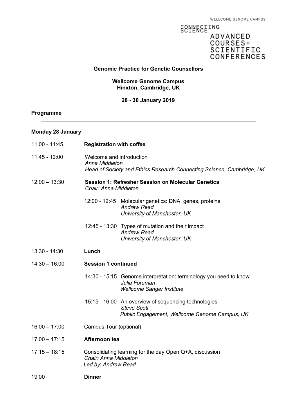 Genomic Practice for Genetic Counsellors Wellcome Genome