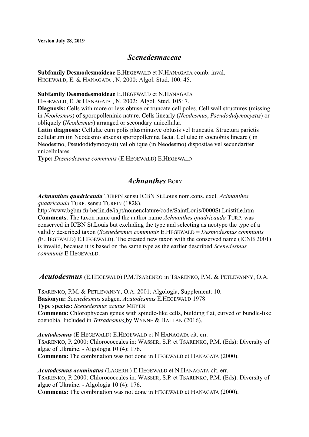 01 Scenedesmaceae, Acutodesmus up to Dactylococcus