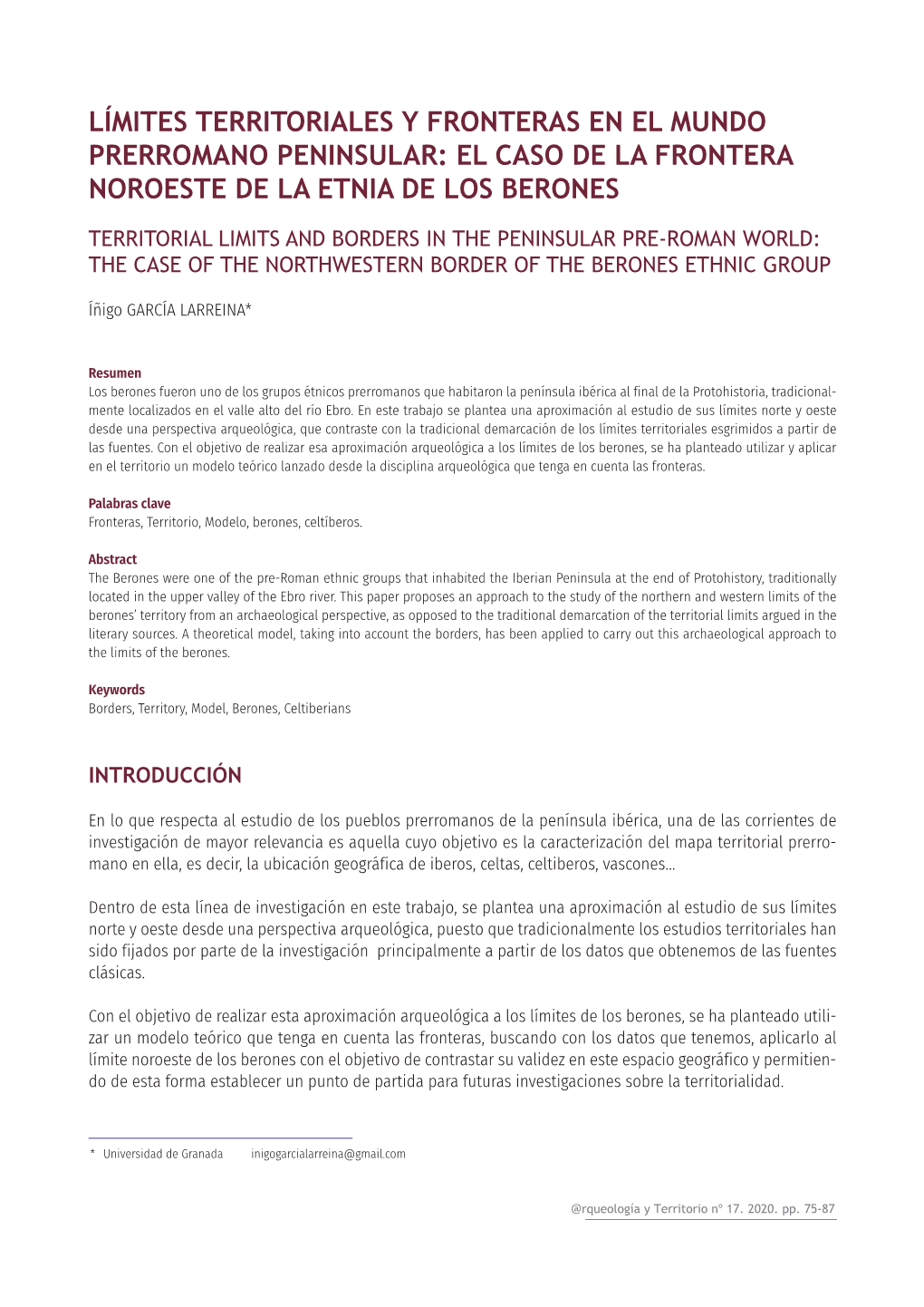 El Caso De La Frontera Noroeste De La Etnia De Los Berones