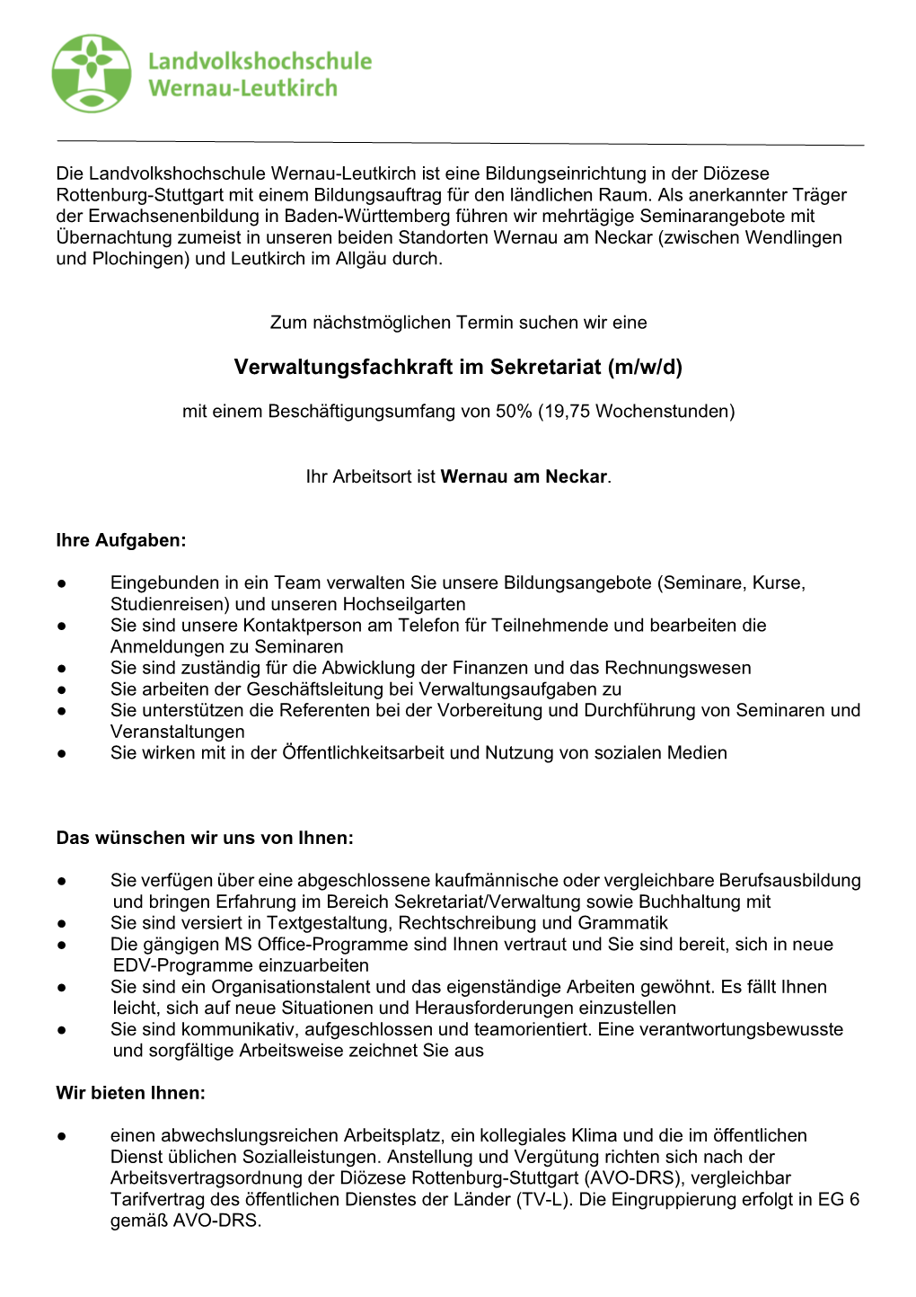 Stellenausschreibung LVHS-Sekretariat