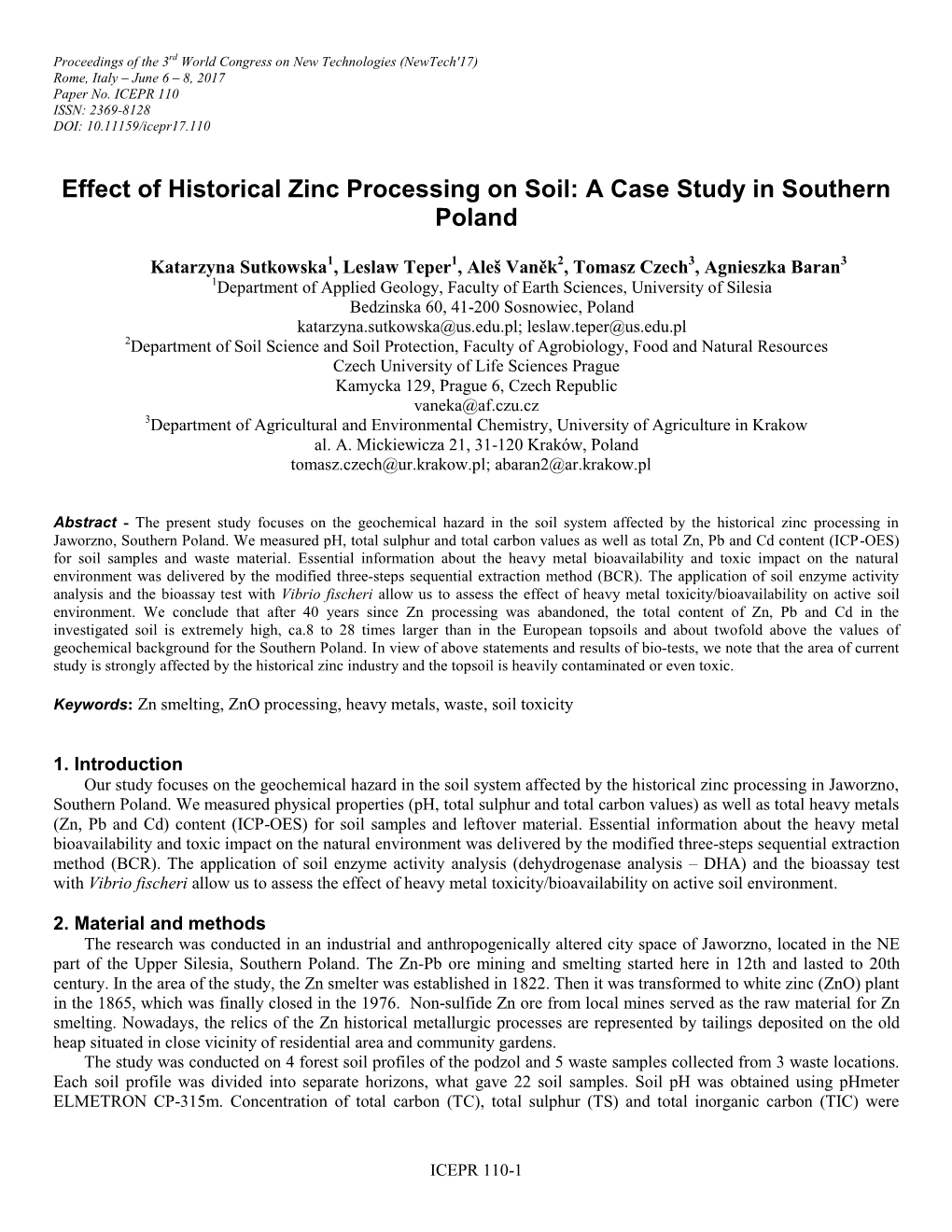 Effect of Historical Zinc Processing on Soil: a Case Study in Southern Poland