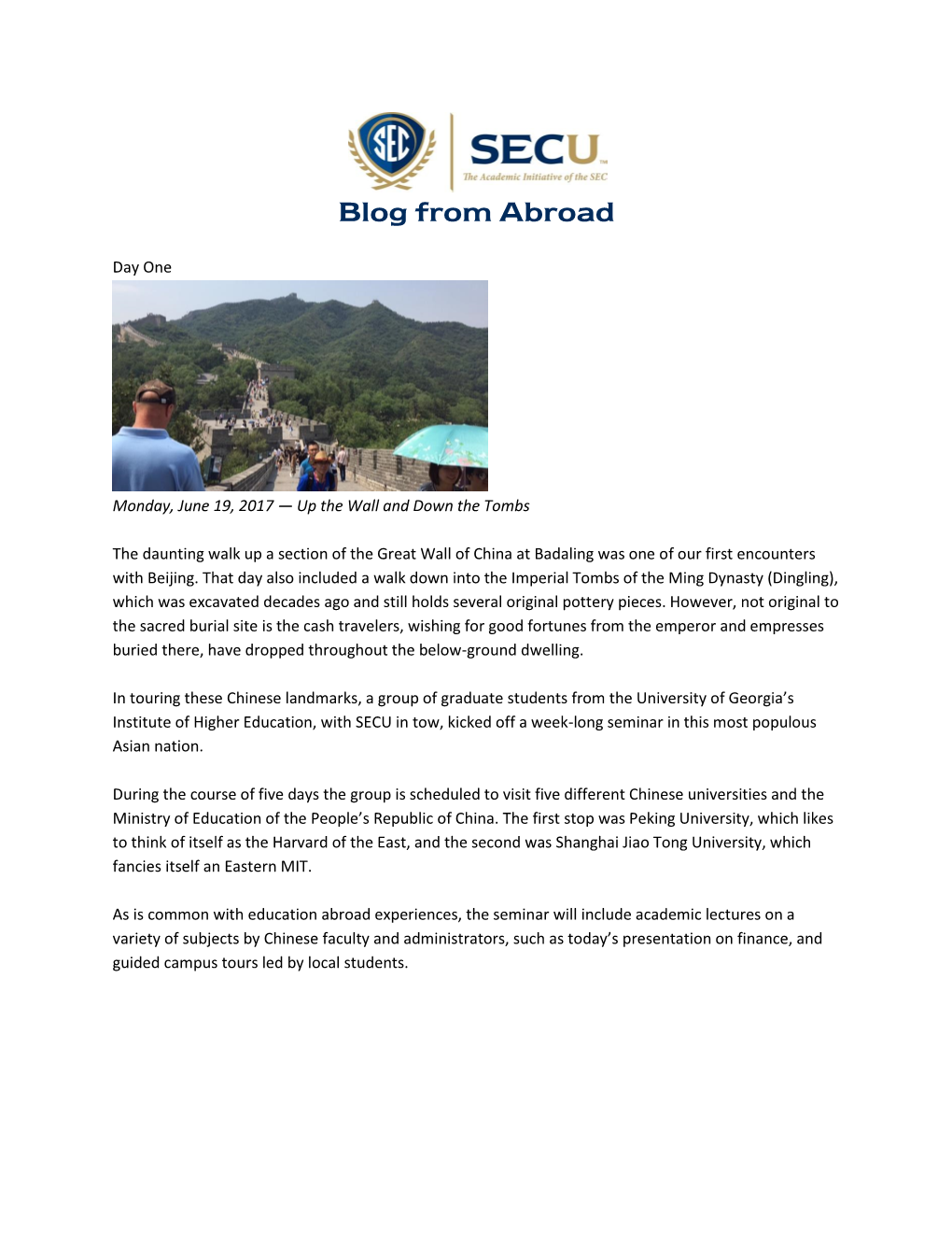 2017 SECU Blog from Abroad