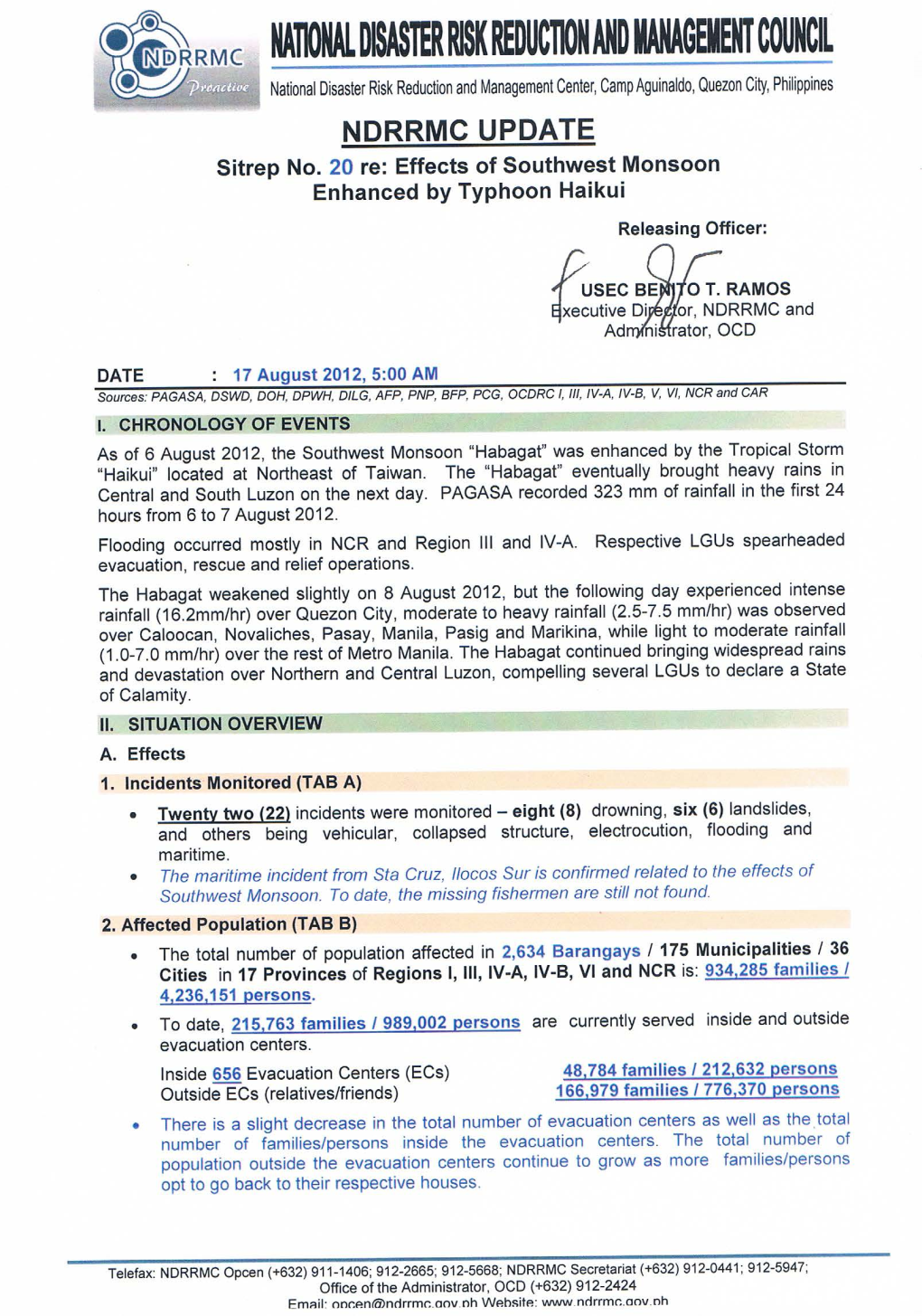 NDRRMC Update Sit Rep 20 Effects of Southwest Monsoon