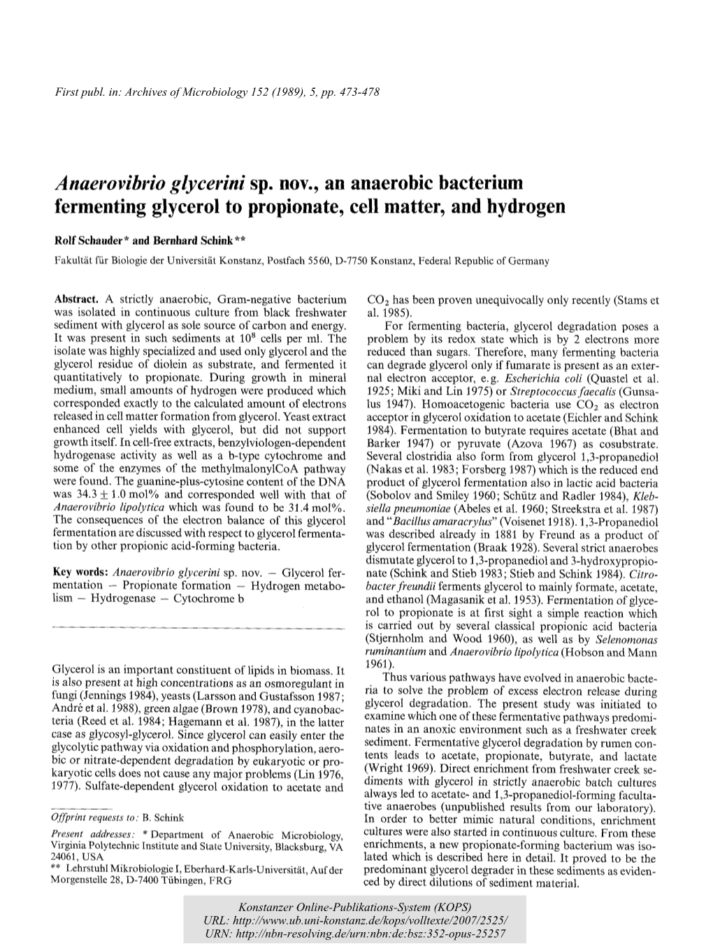 Anaerovibrio Glycerini Sp. Nov. : an Anaerobic Bacterium Fermenting