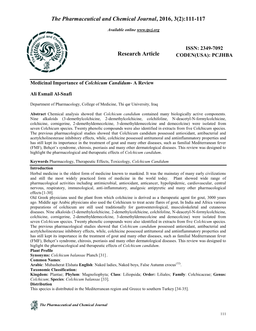 The Pharmaceutical and Chemical Journal, 2016, 3(2):111-117