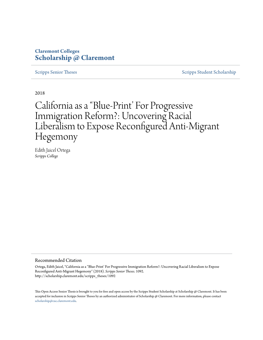 California As a “Blue-Print' for Progressive Immigration Reform