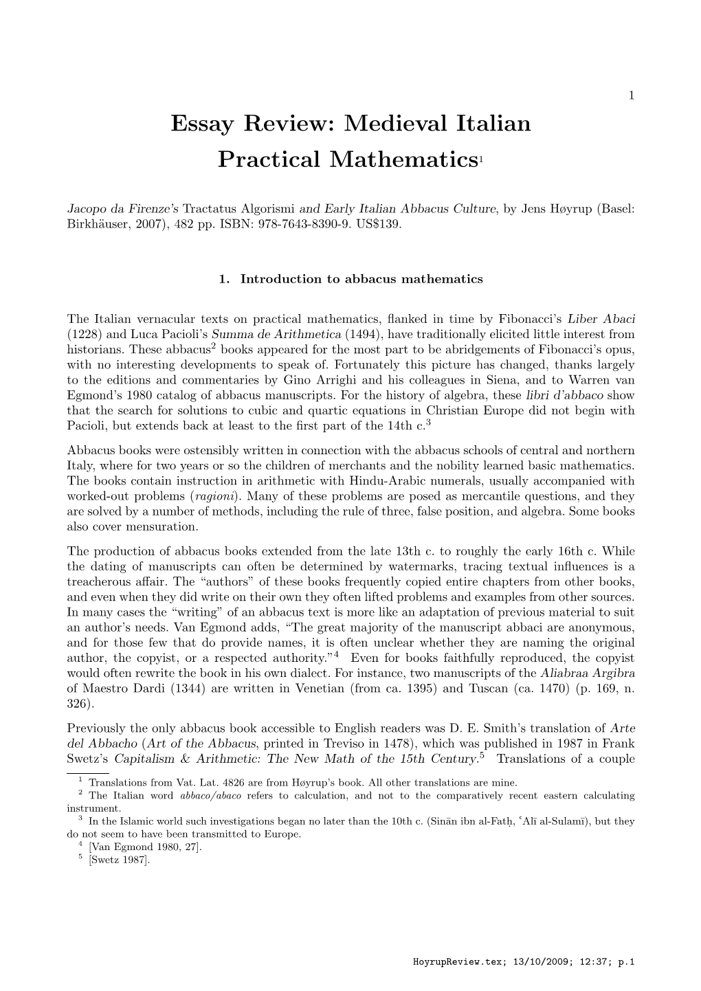 Essay Review: Medieval Italian Practical Mathematics1