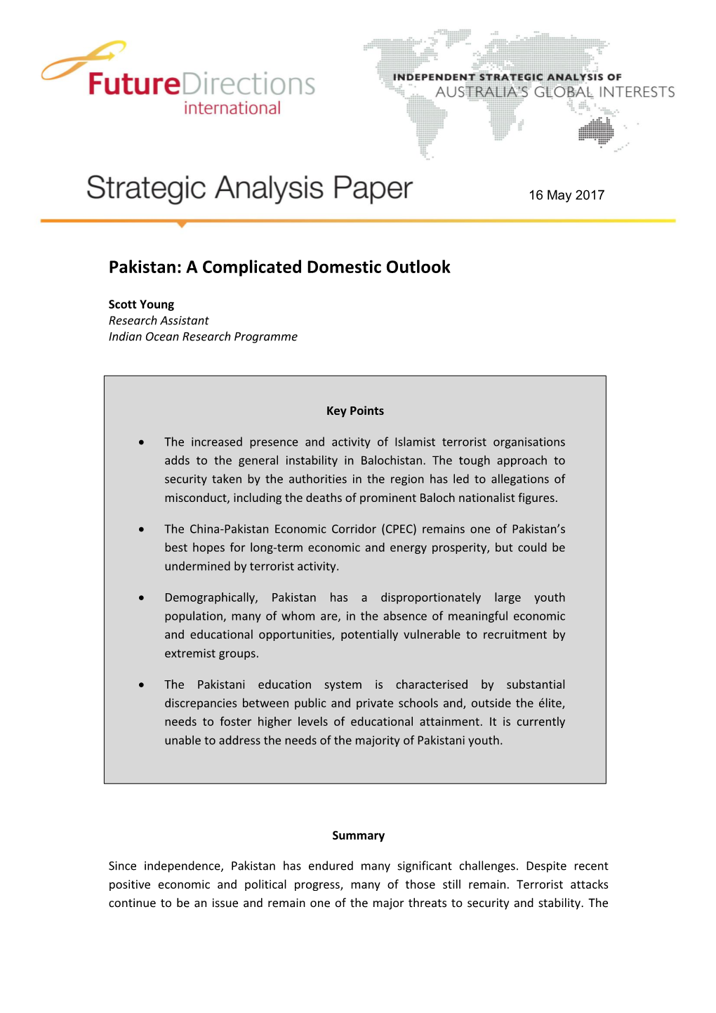 Pakistan: a Complicated Domestic Outlook