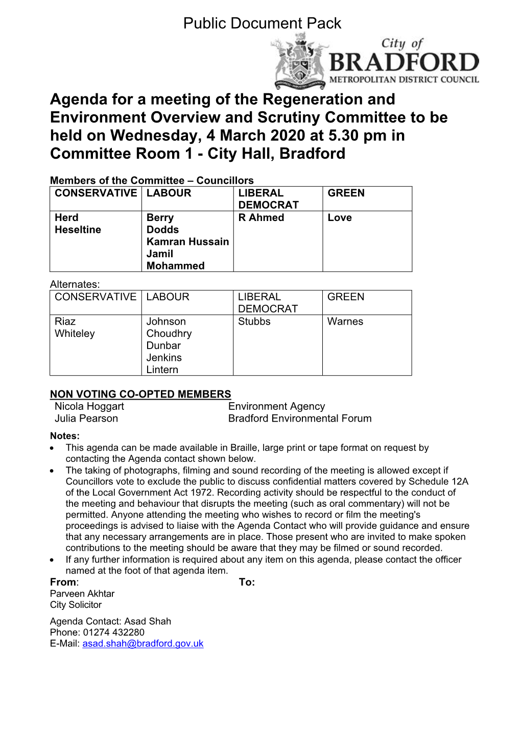 Agenda Document for Regeneration and Environment Overview And