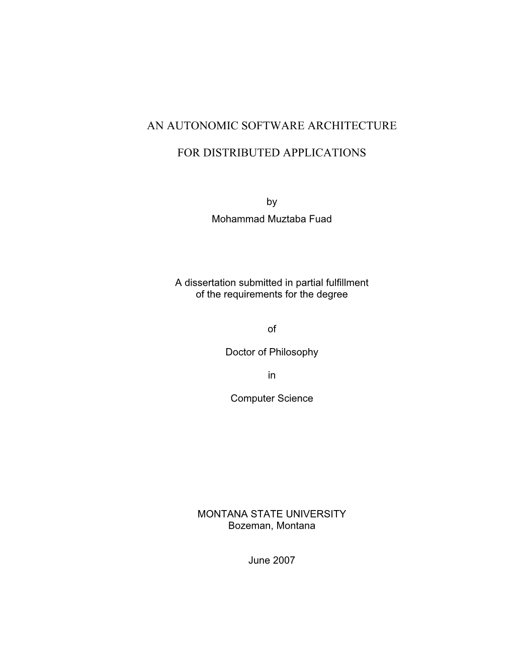 An Autonomic Software Architecture for Distributed Applications