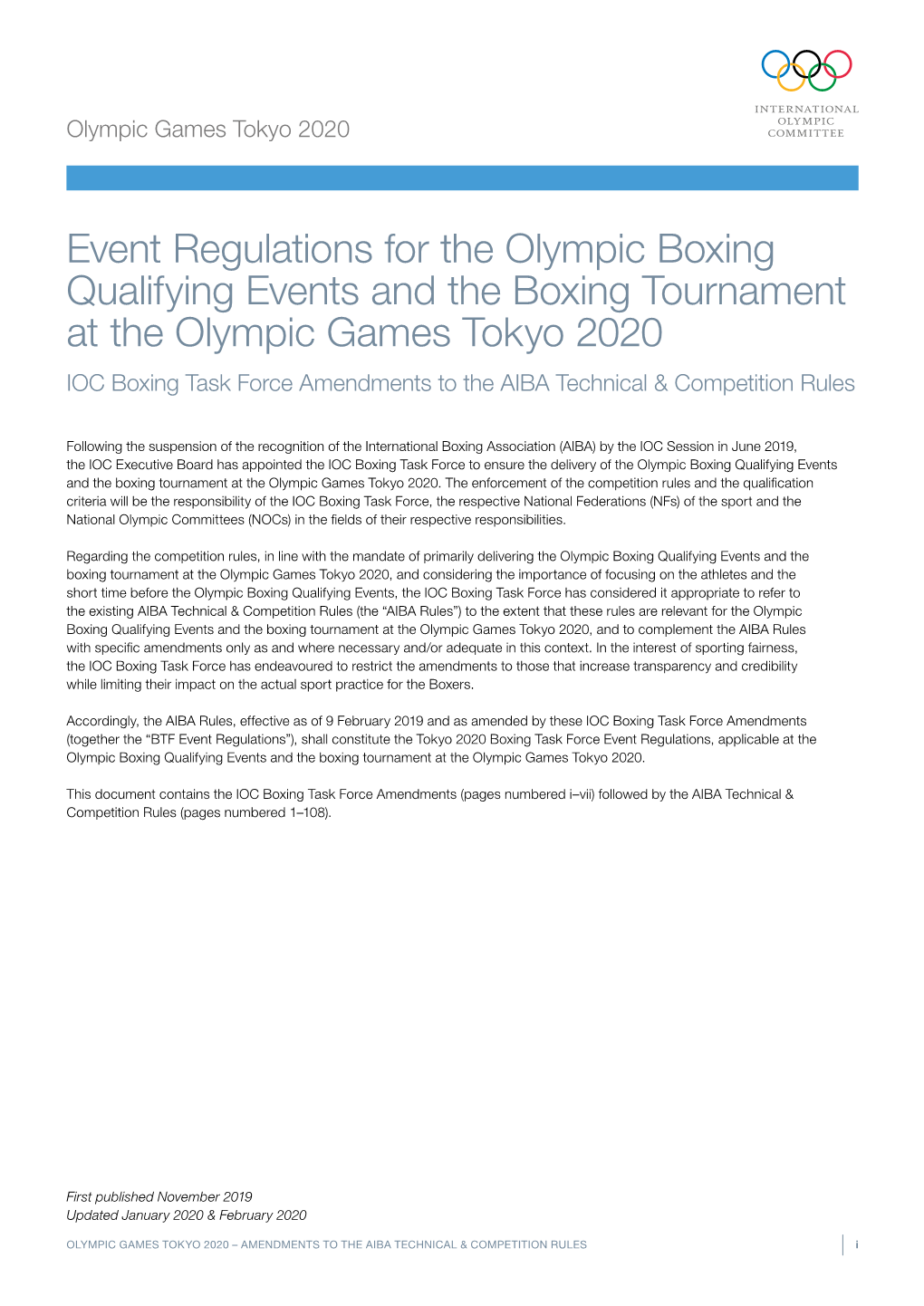 Olympic Games Tokyo 2020 Boxing Event Regulations