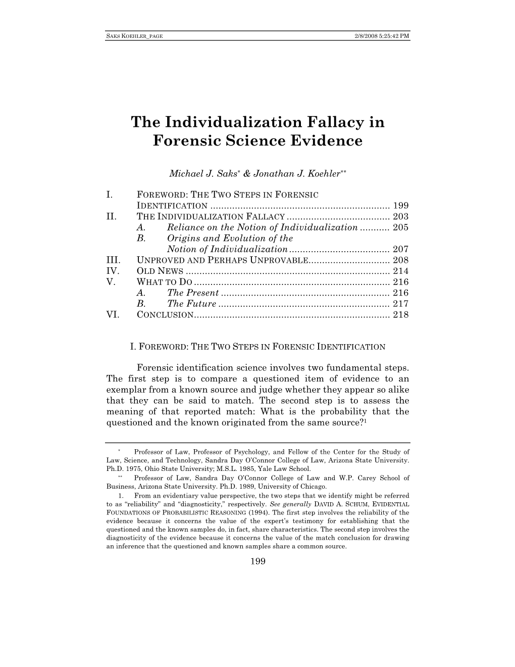 The Individualization Fallacy in Forensic Science Evidence