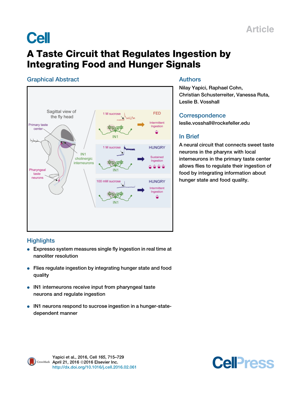 A Taste Circuit That Regulates Ingestion by Integrating Food and Hunger Signals
