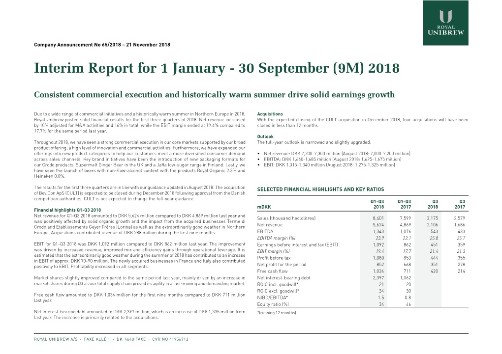 Interim Report for 1 January - 30 September (9M) 2018