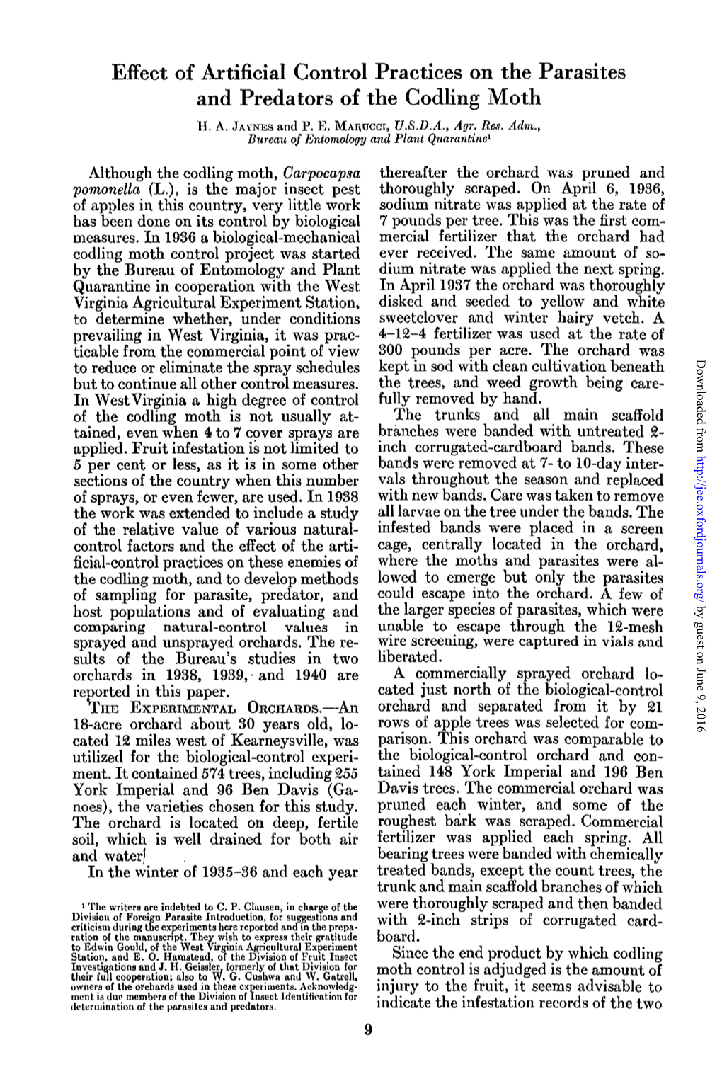 Effect of Artificial Control Practices on the Parasites and Predators of the Codling Moth