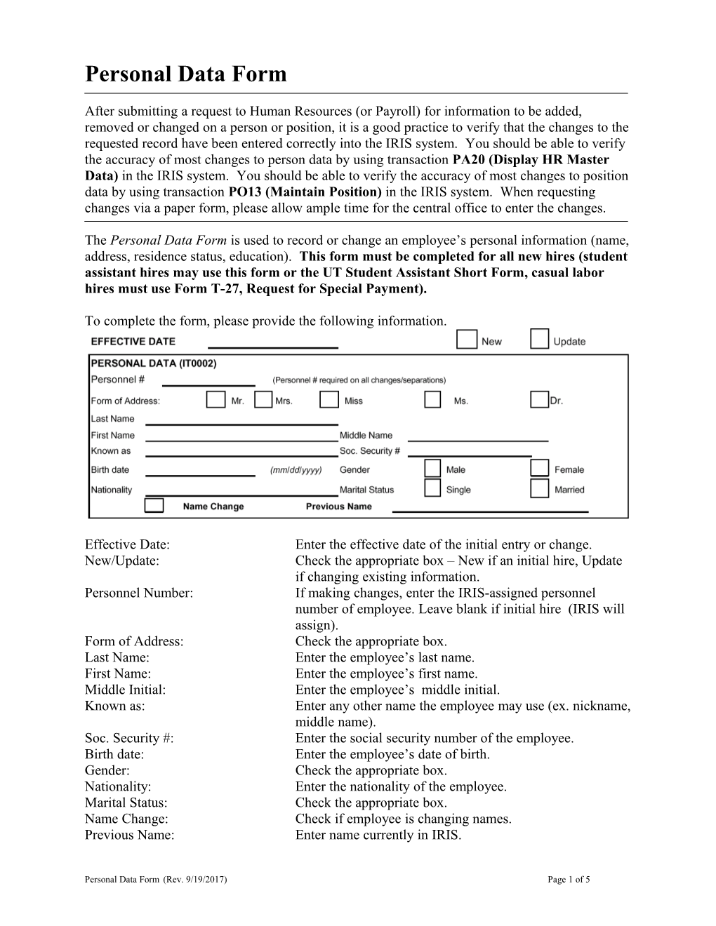 Personal Data Form