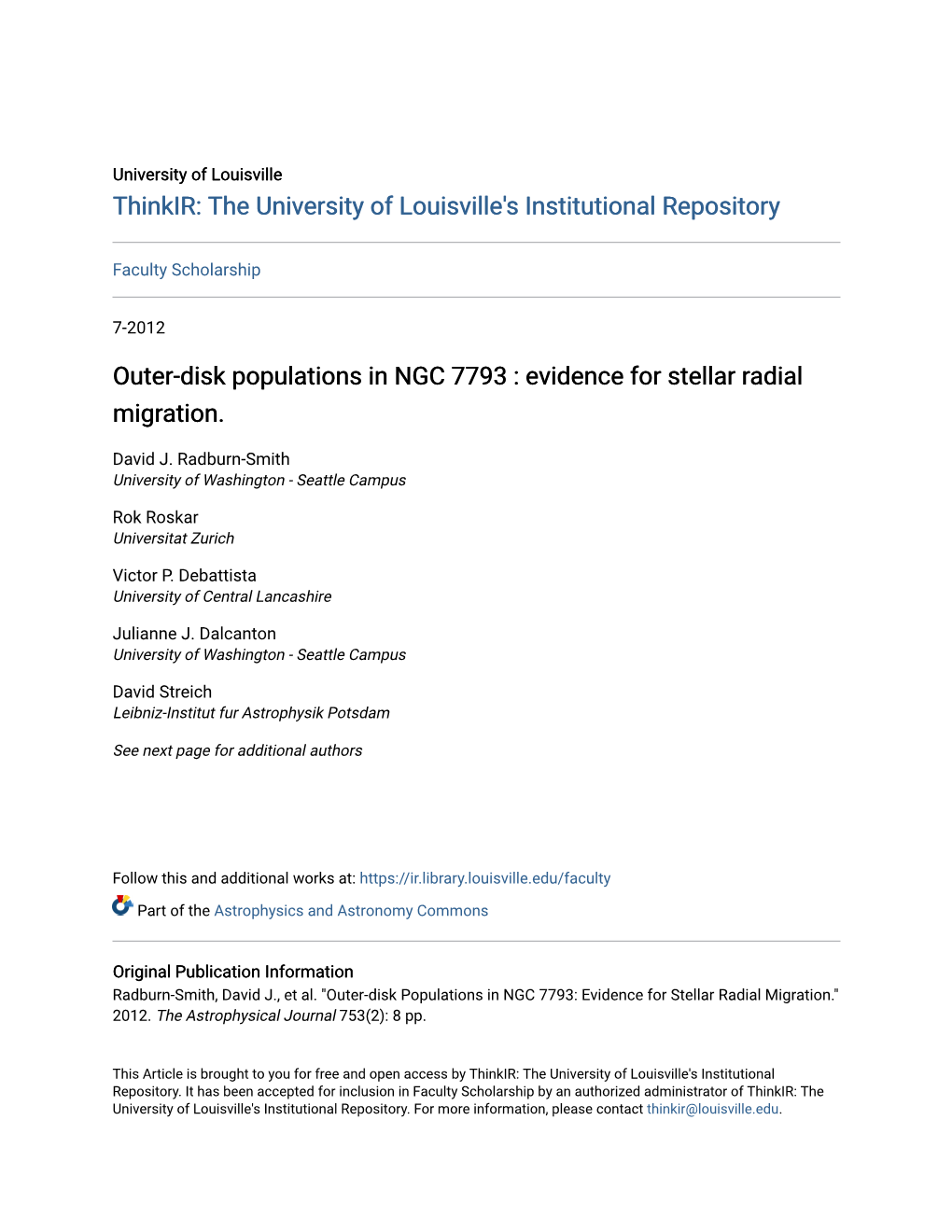 Outer-Disk Populations in NGC 7793 : Evidence for Stellar Radial Migration