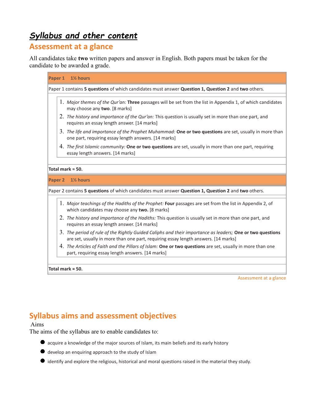Assessment at a Glance Syllabus Aims and Assessment Objectives