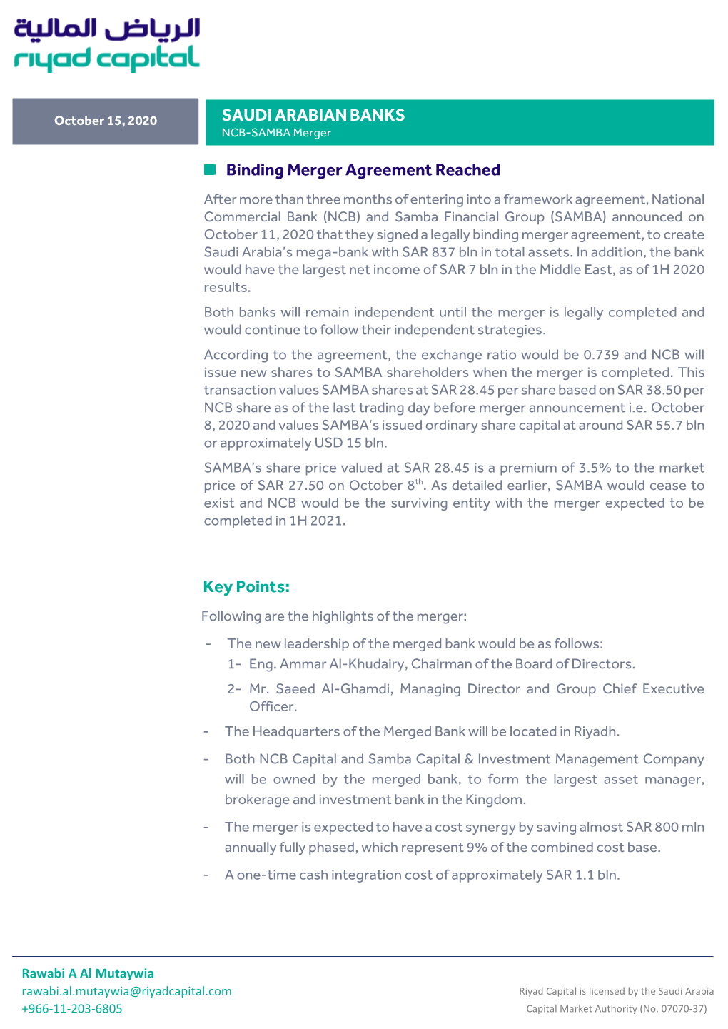 Binding Merger Agreement Reached Key Points: SAUDIARABIANBANKS