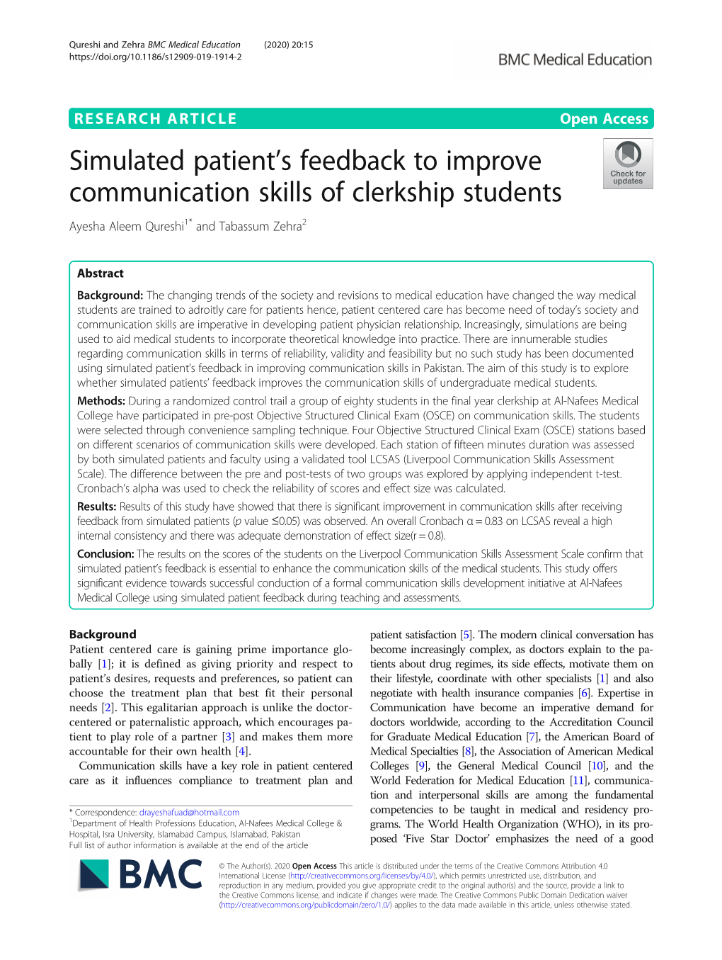 Simulated Patient's Feedback to Improve Communication Skills Of