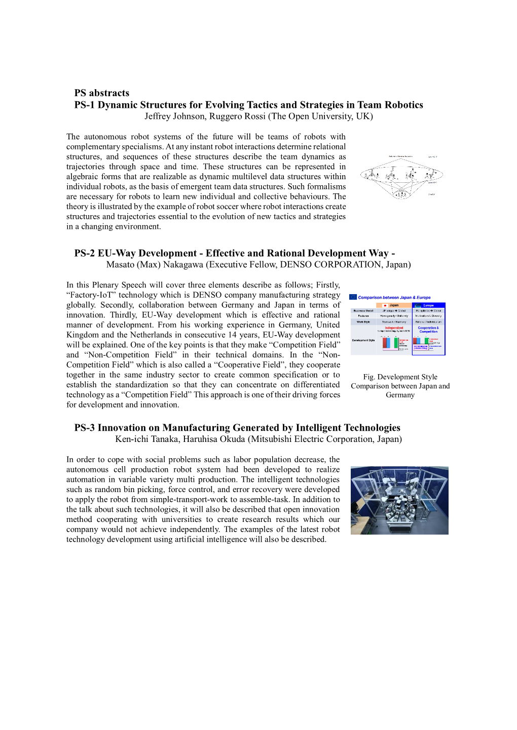 PS Abstracts PS-1 Dynamic Structures for Evolving Tactics and Strategies in Team Robotics Jeffrey Johnson, Ruggero Rossi (The Open University, UK)