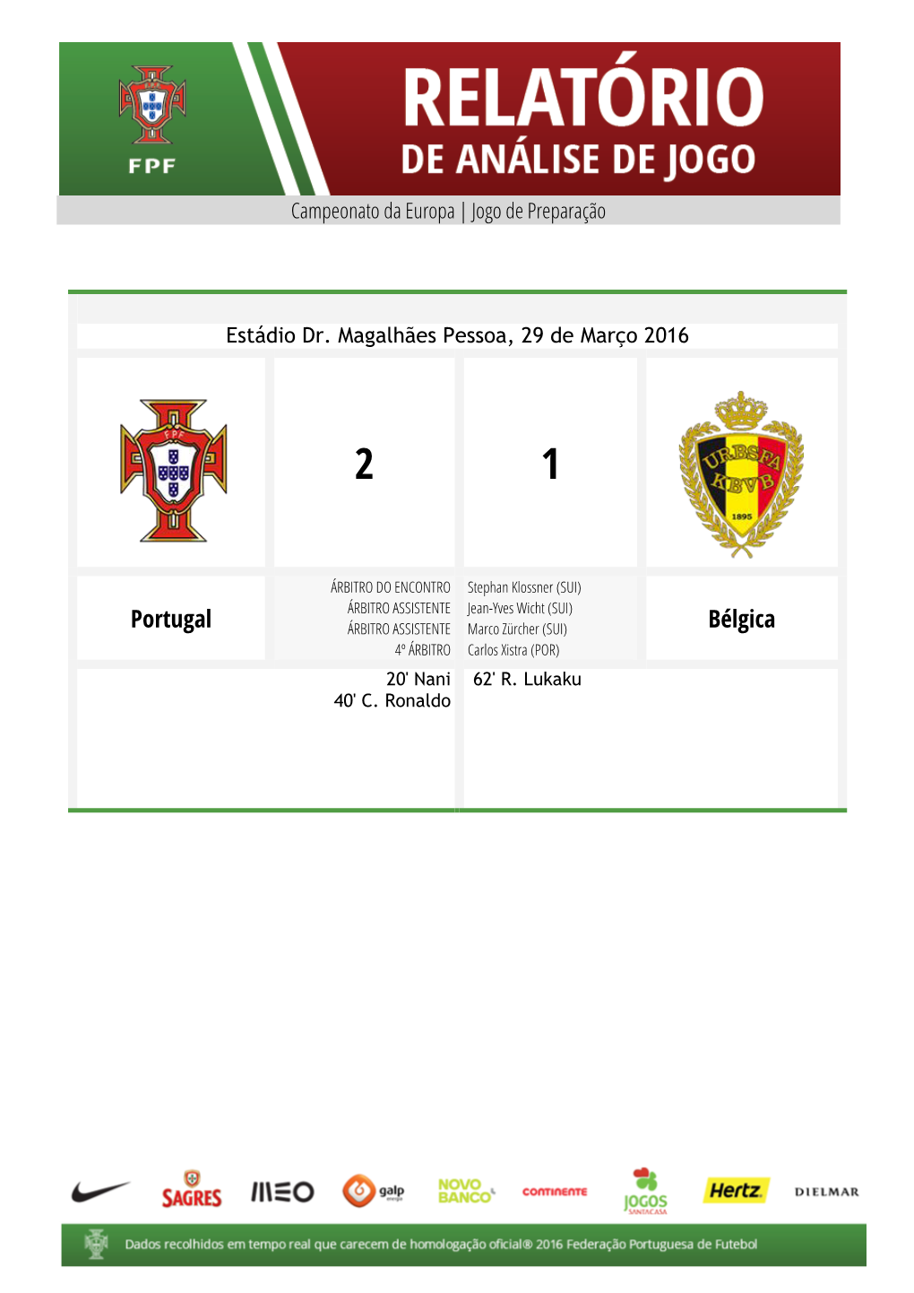 Portugal Bélgica Cartões Subs Golos Min Jogadores Min Golos Subs Cartões