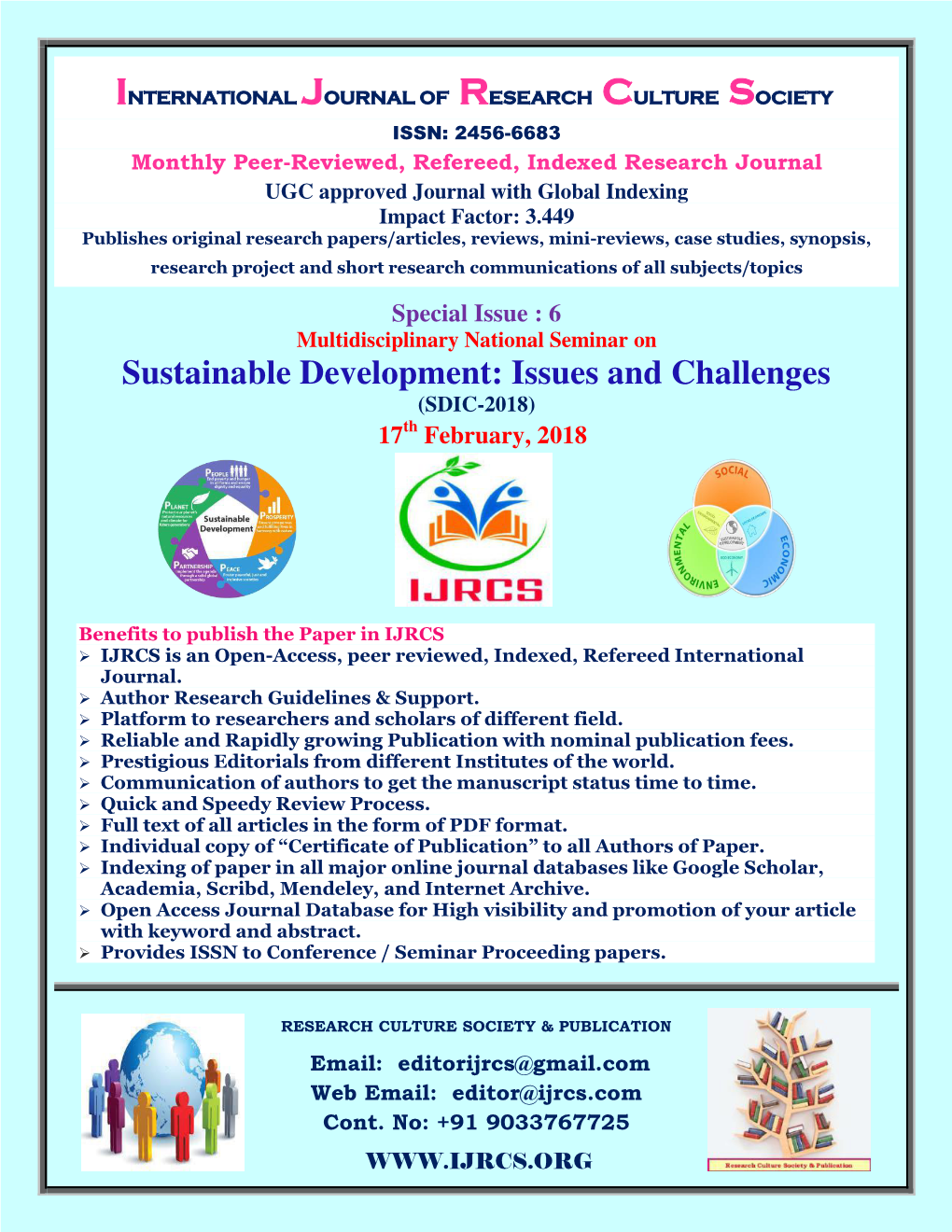 Sustainable Development: Issues and Challenges (SDIC-2018) 17Th February, 2018