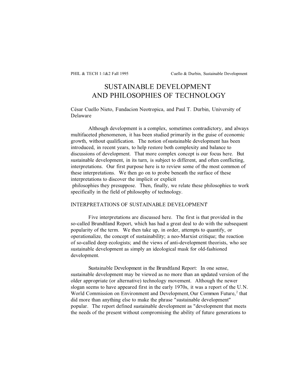 Sustainable Development and Philosophies of Technology
