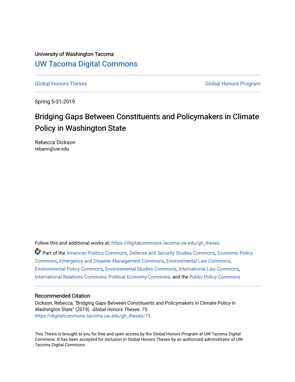 Bridging Gaps Between Constituents and Policymakers in Climate Policy in Washington State