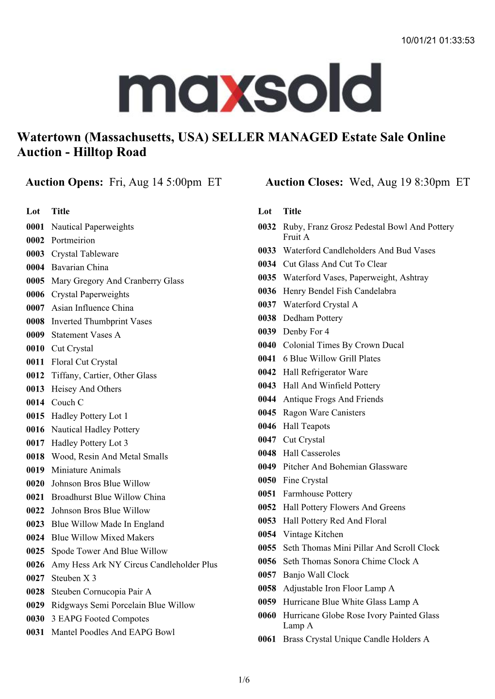 Watertown (Massachusetts, USA) SELLER MANAGED Estate Sale Online Auction - Hilltop Road