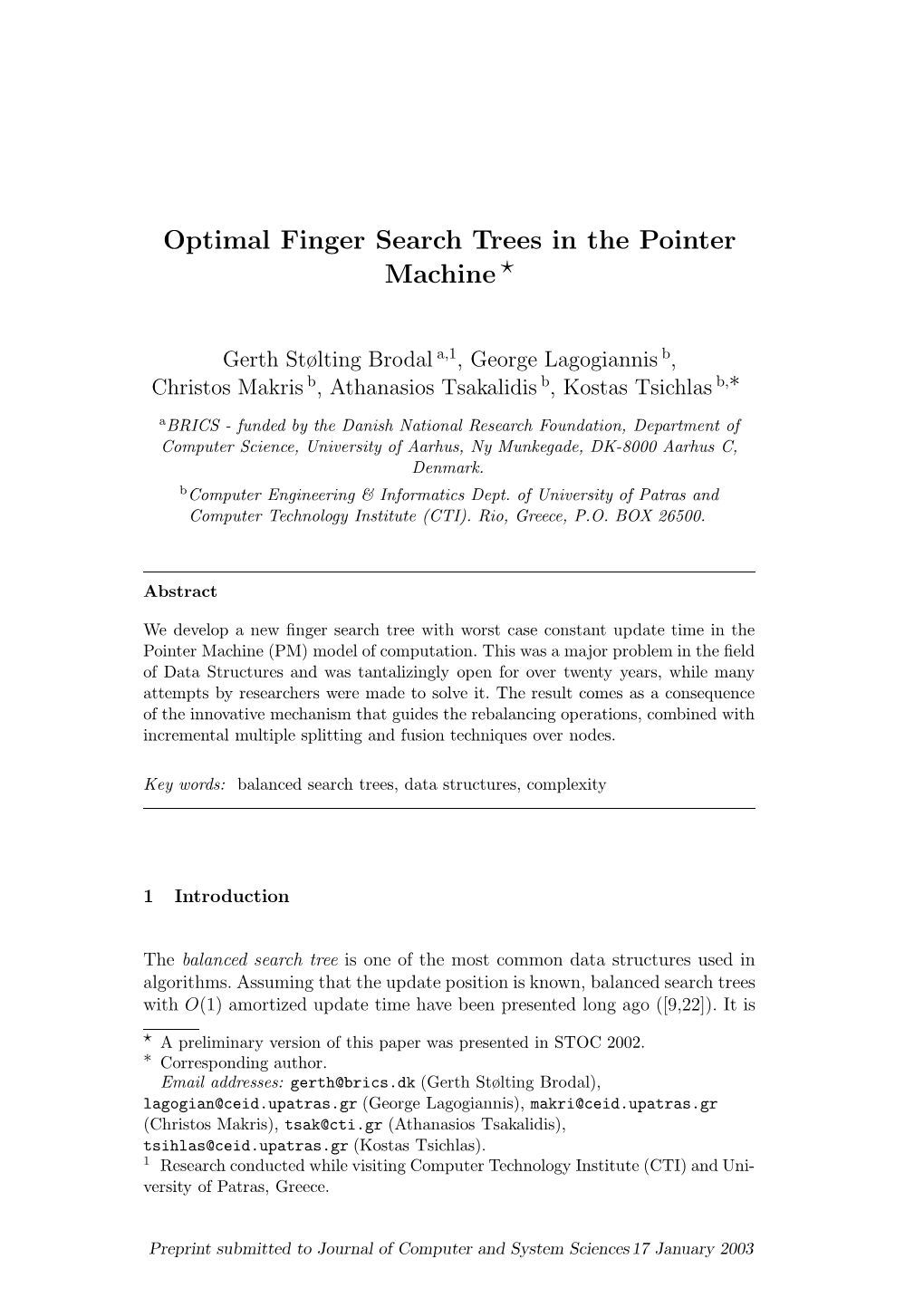 Optimal Finger Search Trees in the Pointer Machine *